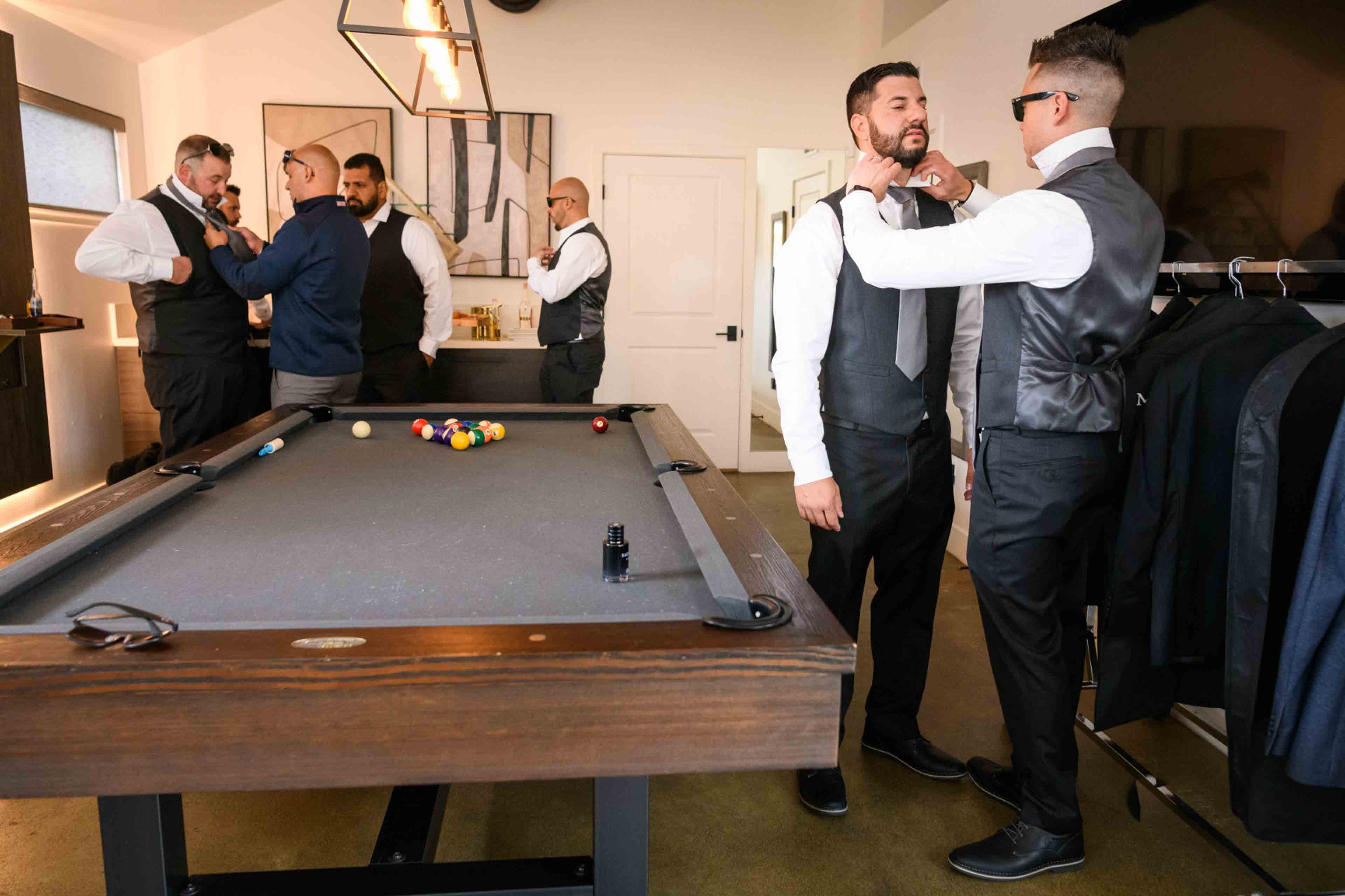 The Elm Estate Men getting ready in the billiard room