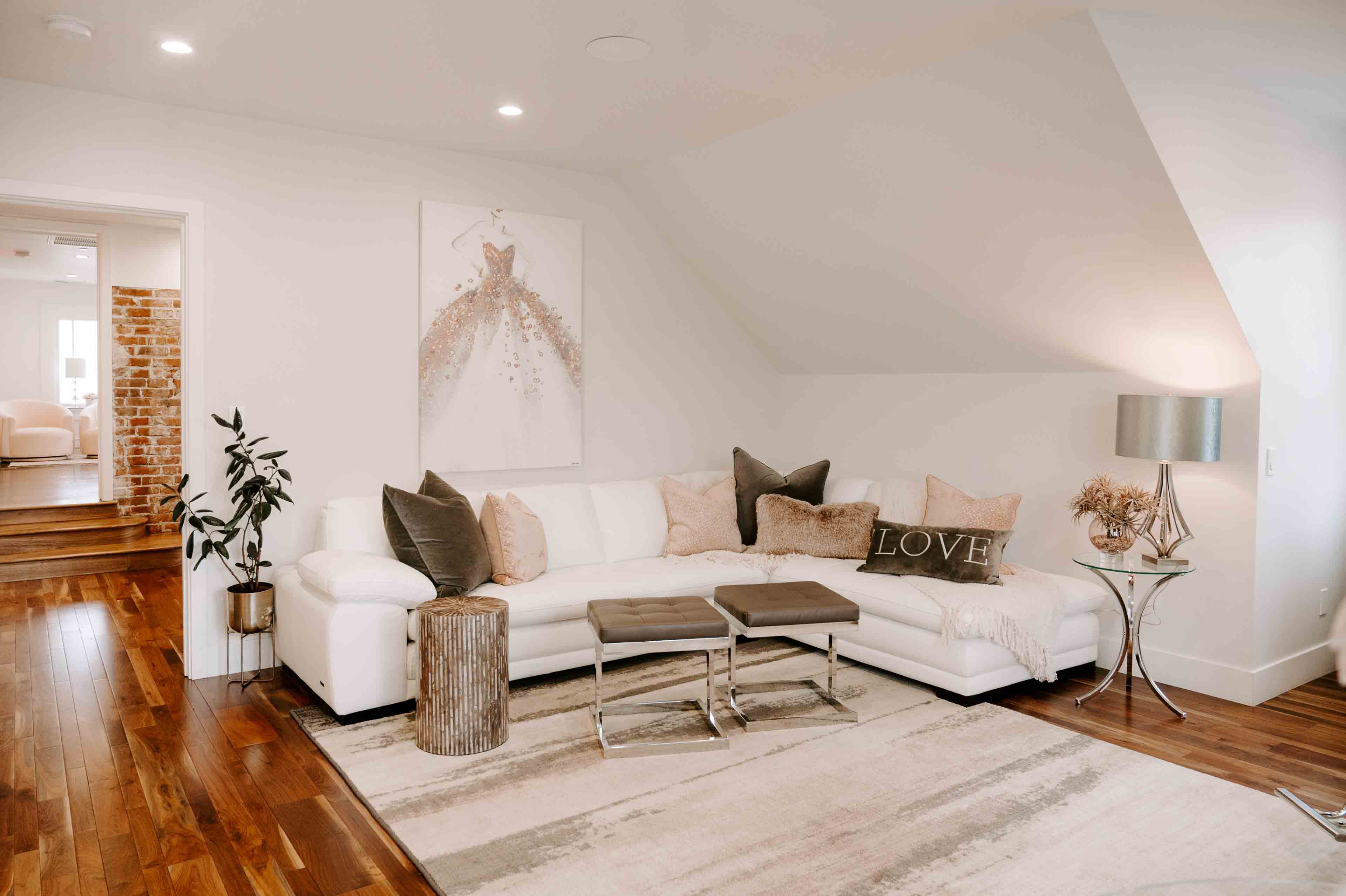 bridal suite with a white couch