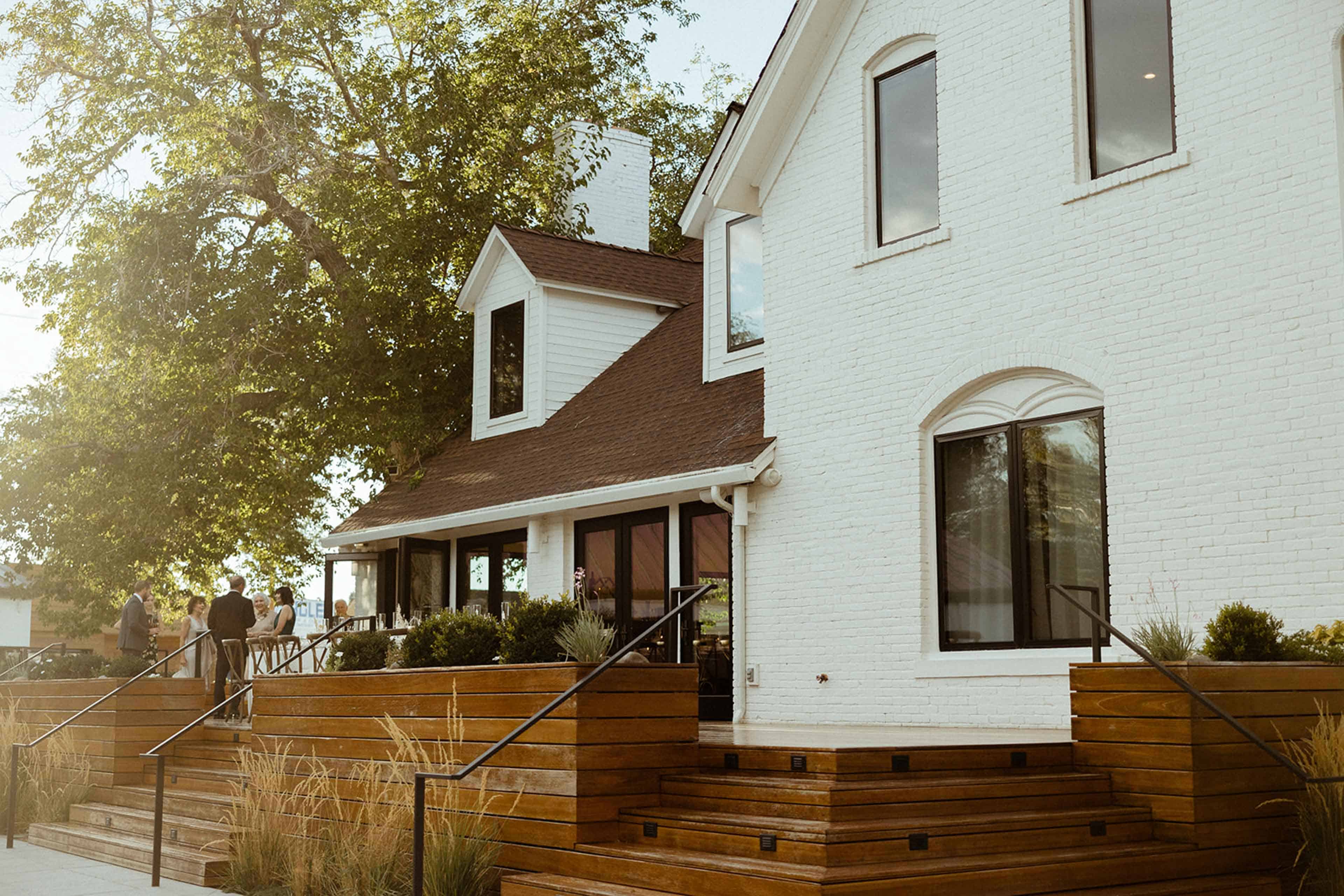 Family gathered in front of white house